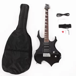 black flame style guitar with hsh pickups case and accessories oem