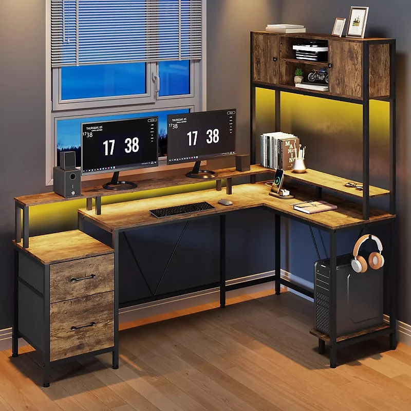 2025 Model – 64.4” L-Shaped Music Producer Desk with Hutch, Drawers & Upgraded RGB