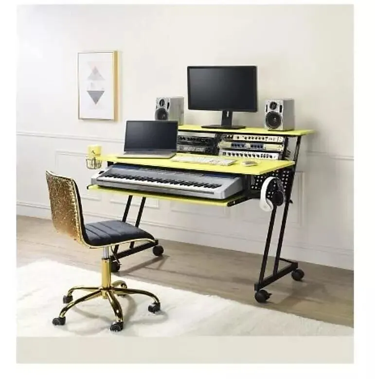 47” Yellow & Black Music Production Desk with Keyboard Tray & Casters