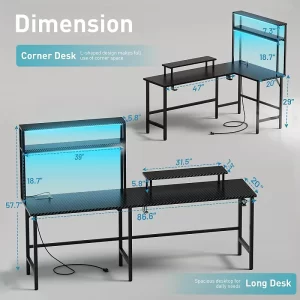 L-Shaped Music Producer Desk with LED Lighting and Power Outlets – 78" Reversible Home Studio Workstation, USB Ports, Shelves, Monitor Stand, and Organizer Hooks