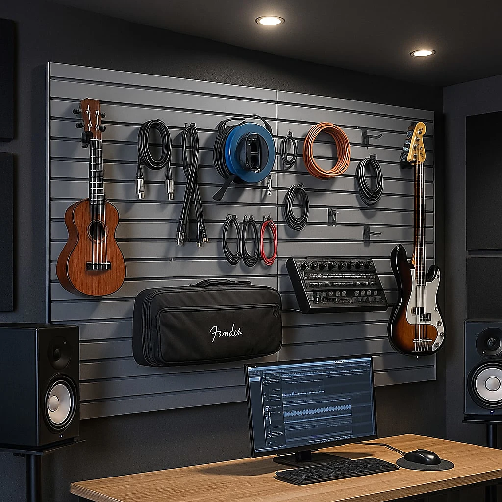 8x4 ft Modular Slat Wall Panel – 32ft² Grey PVC Storage System for Music Studios, Rehearsal Rooms & Gear Organization