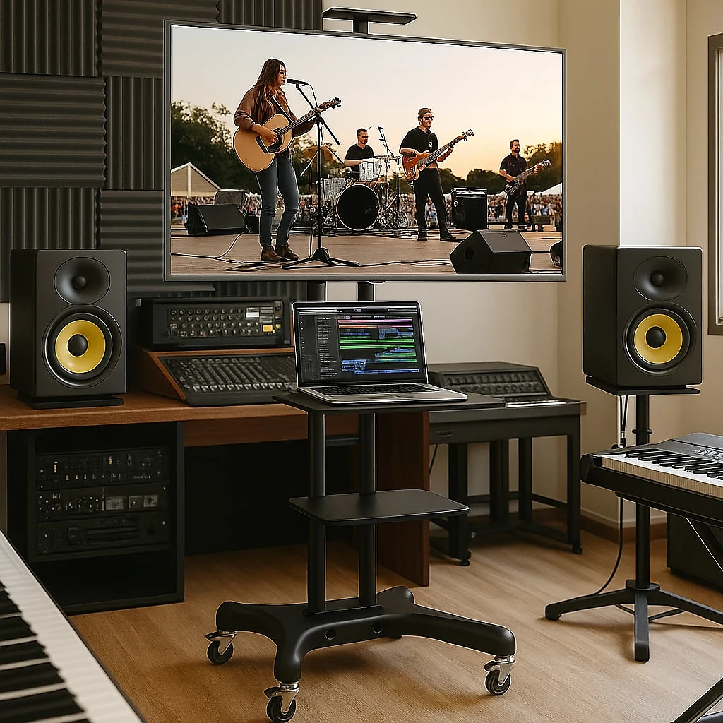 Studio Monitor TV Cart – Rolling Display Stand with Adjustable Mount for 32–75” Screens | Mobile Visual Console for Music Production & Recording Studios